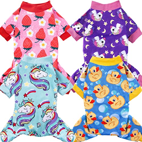 XPUDAC 4 Piece Dog Pajamas for Small Dogs Pjs Clothes Puppy Onesies Outfits for Doggie Christmas Shirts Sleeper for Pet