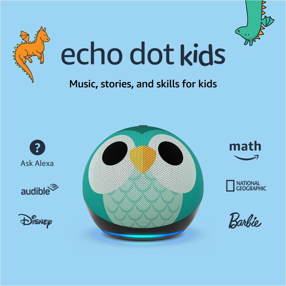 Echo Dot (5th Gen, 2022 release) Kids | Designed for kids, with parental controls | Owl