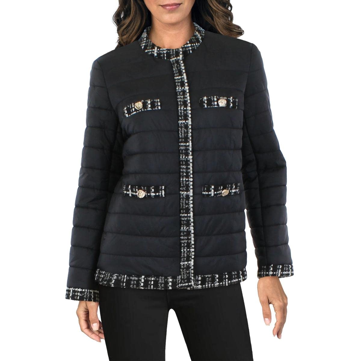 Anne Klein Women's Quilted Zip Jacket W/Tweed Trim