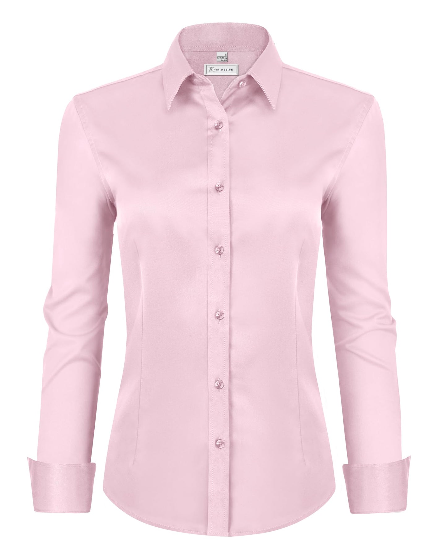 siliteelon Womens Classic-Fit Dress Shirts Long Sleeve Button Down Wrinkle-Free Stretch Solid Casual Work Office Blouse Top