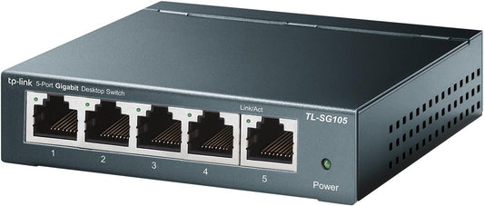 TP-Link TL-SG105, 5 Port Gigabit Unmanaged Ethernet Switch, Network Hub, Ethernet Splitter, Plug & Play, Fanless Metal Design, Shielded Ports, Traffic Optimization,Navy Blue