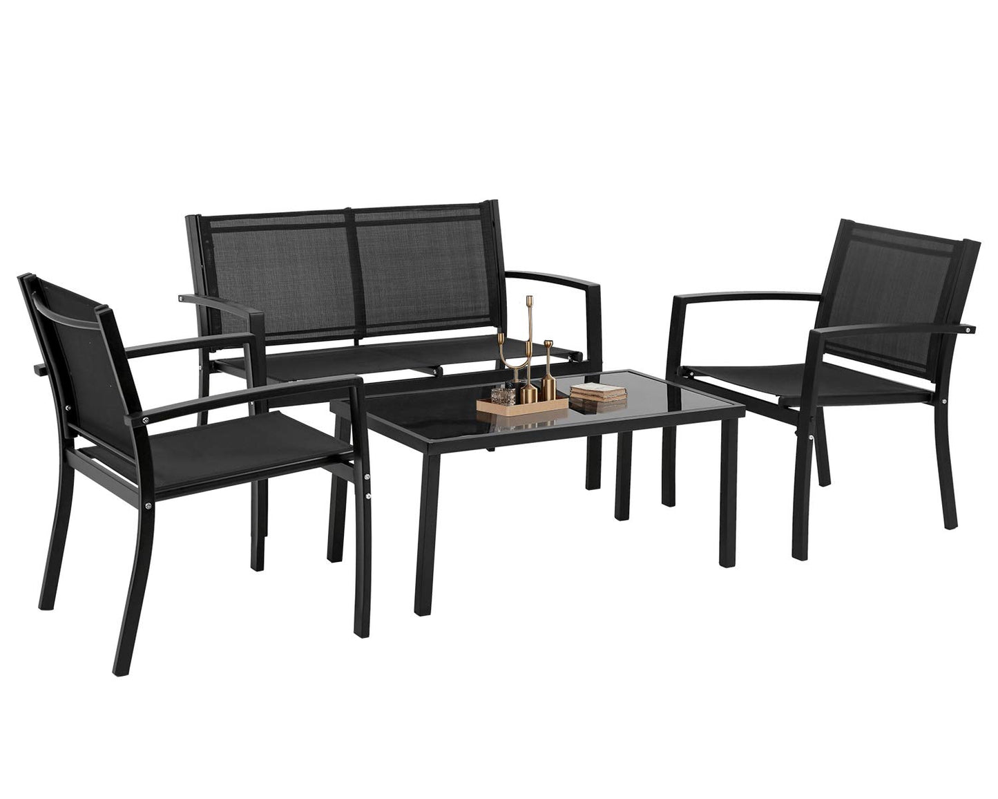 FDW 3 Pieces Patio Furniture Set, Outdoor Garden Patio Conversation Sets with Glass Top Table & 2 Lawn Chairs Outdoor Bistro Set, for Backyard Lawn Porch Garden Poolside Balcony