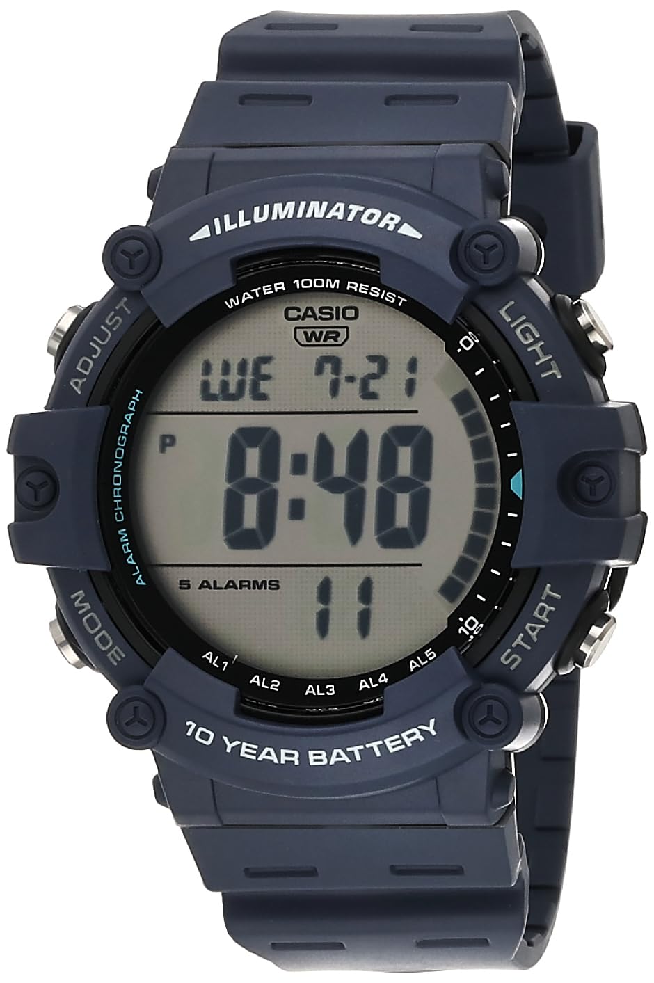 Casio Illuminator AE1500WH Series | 10-Year Battery | LED Backlight | 5-Alarms | 1/100 Sec Stopwatch | Men's Digital Watch