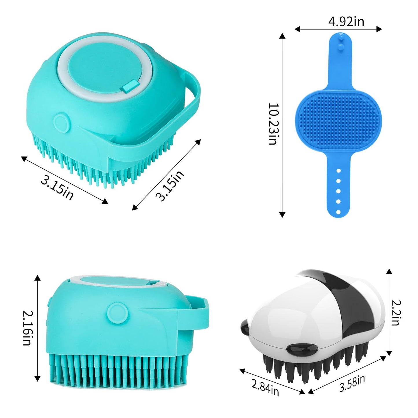 3PCS Dog Bath Brush | Dog Shampoo Brush | Dog Scrubber for Bath | Dog/Grooming/Washing Brush Scrubber with Adjustable Ring Handle for Short & Long Haired Dogs/Cats (Blue Blue White)