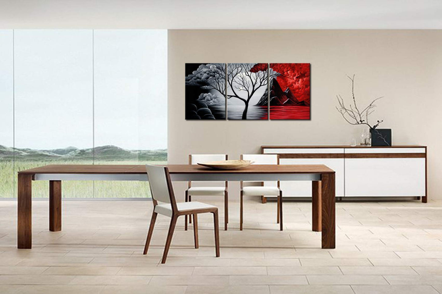 Wieco Art The Cloud Tree 3 Panels Modern Giclee Canvas Prints Artwork Abstract Seascape Paintings Reproduction Sea Beach Pictures Printed on Canvas Wall Art for Home Decorations Wall Decor