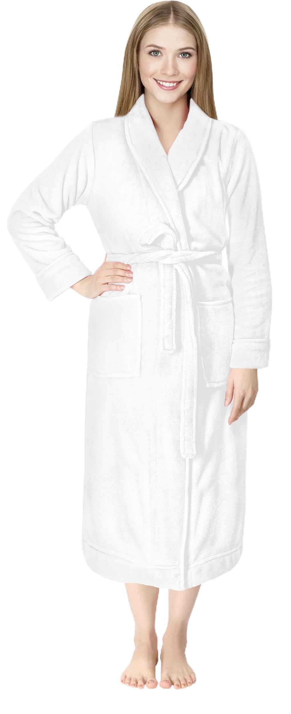 NY Threads Women Fleece Shawl Collar Bathrobe Plush Long Robe