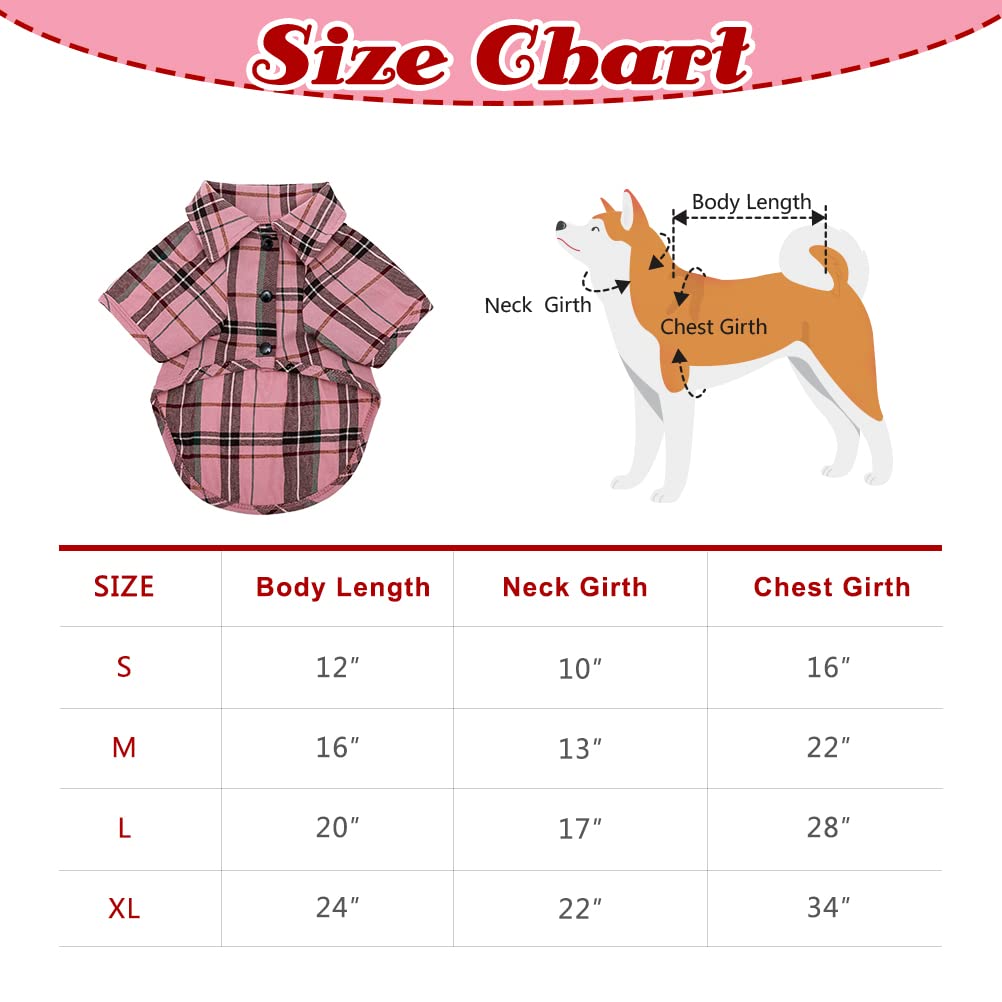 PUPTECK Plaid Dog Shirt, Cute Puppy Cat Polo T-Shirt, Soft Pet Clothes Boy for Small Medium Dogs