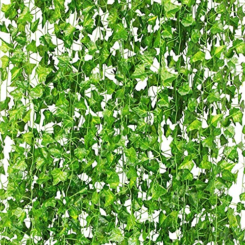 CQURE 24 Pack 168Ft Artificial Ivy Fake Vines,Ivy Garland Greenery Garland Fake Hanging Plants Vines Aesthetic Green Leaves for Bedroom Wedding Party Garden Wall Room Decor