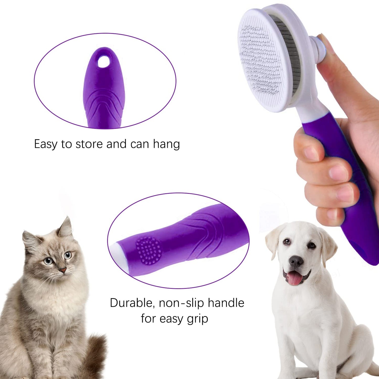 Cat Grooming Brush, Self Cleaning Slicker Brushes for Dogs Cats Pet Grooming Brush Tool Gently Removes Loose Undercoat, Mats Tangled Hair Slicker Brush for Pet Massage- Upgraded (BLUE)