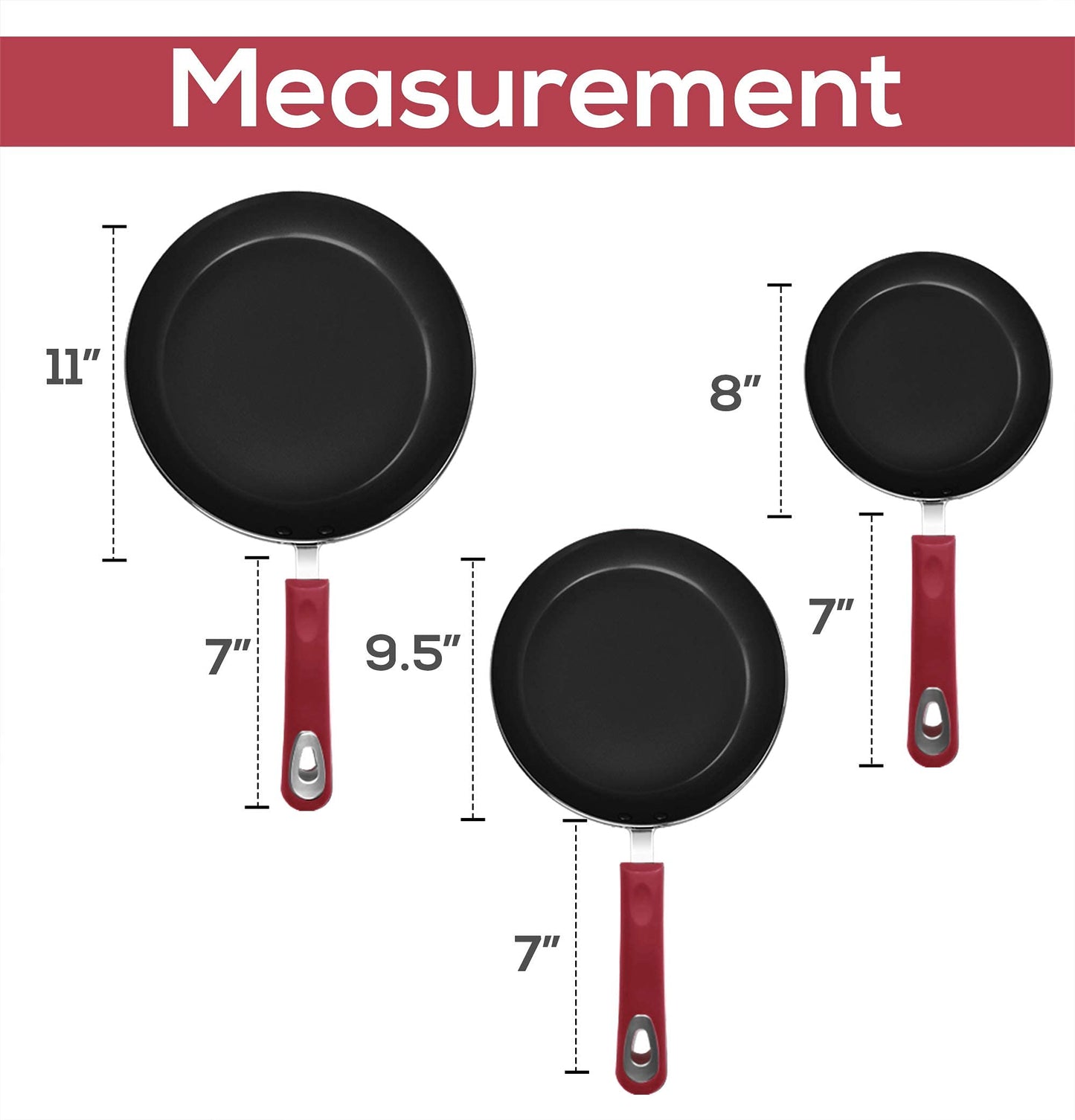 Utopia Kitchen Nonstick Frying Pan Set - 3 Piece Induction Bottom - 8 Inches, 9.5 Inches and 11 Inches - (Grey-Black)