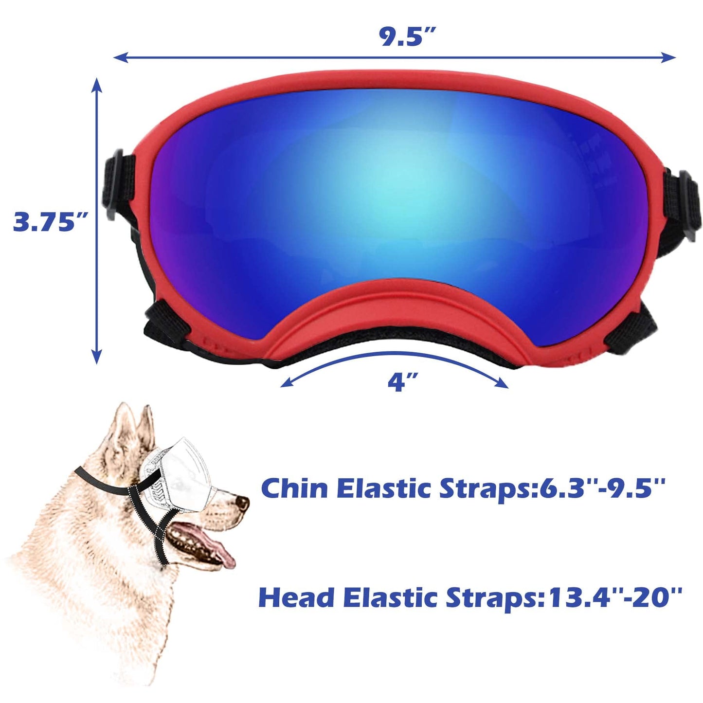 Large Dog Sunglasses, Dog Goggles with Adjustable Strap UV Protection Winproof Dog Puppy Sunglasses, Suitable for Medium-Large Dog Pet Glasses, Dogs Eyes Protection