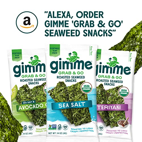 gimMe Grab & Go - Sea Salt & Avocado Oil - 5 Count - Organic Roasted Seaweed Sheets - Keto Vegan Gluten Free - Great Source of Iodine & Omega 3’s - Healthy On-The-Go Snack for Kids Adults