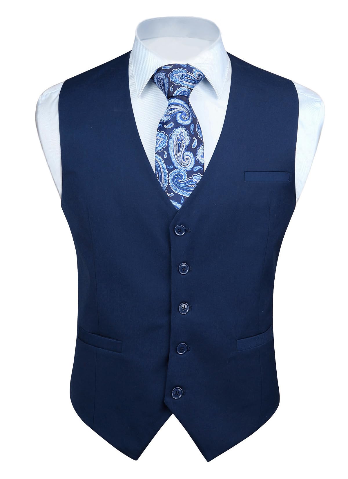 HISDERN Men's Suit Vest Business Formal Dress Waistcoat Vest with 3 Pockets for Suit or Tuxedo