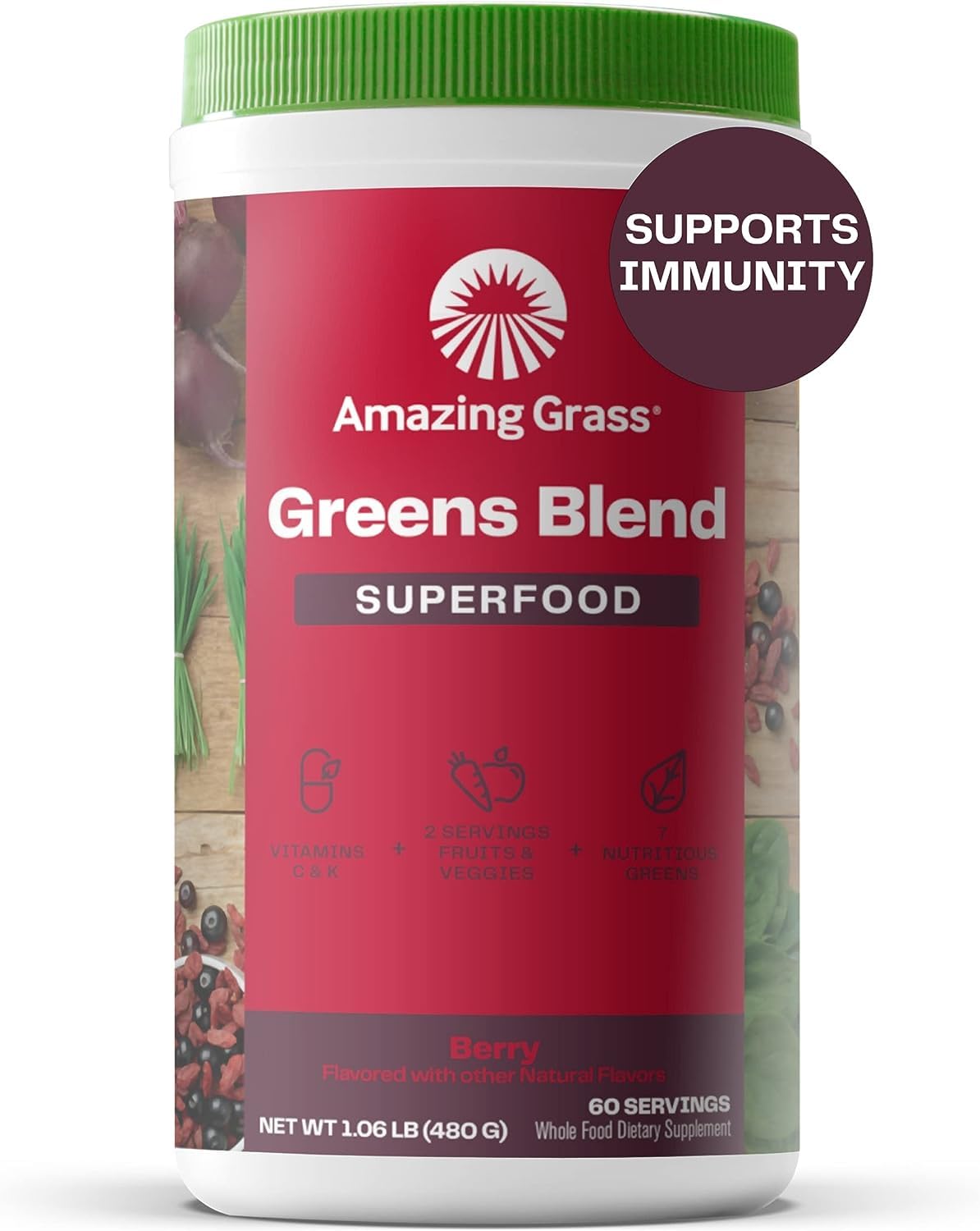 Amazing Grass Greens Superfood Powder: Greens Powder with Digestive Enzymes & Probiotics, Organic Spirulina, Chlorella, and Beet Root Powder, Original, 30 Servings