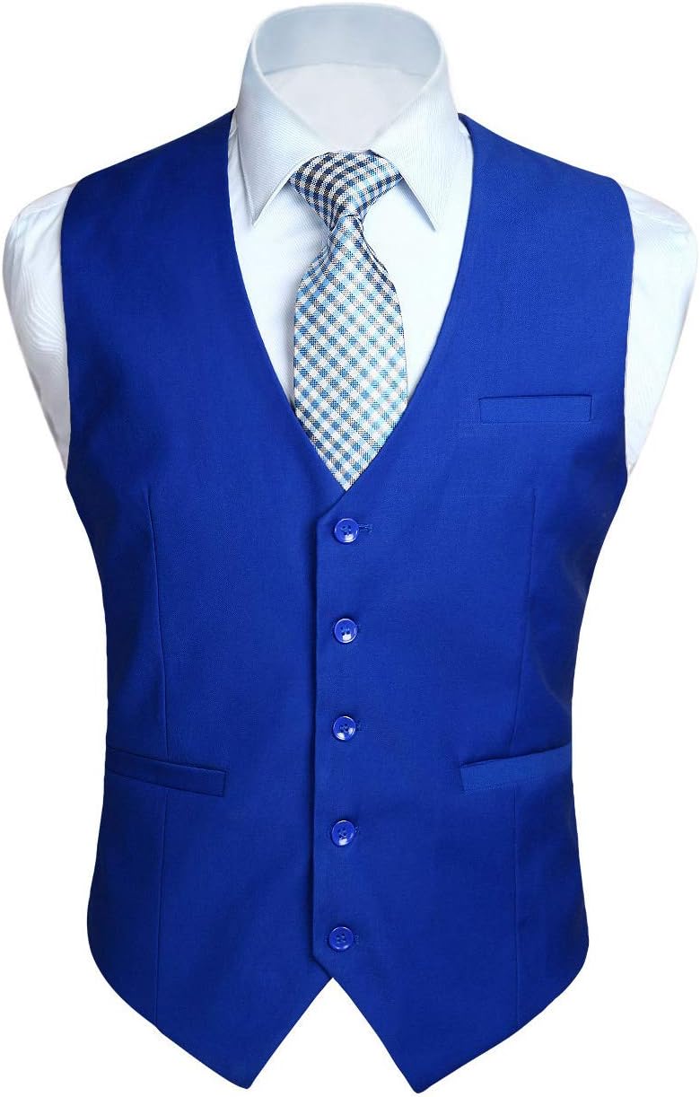 HISDERN Men's Suit Vest Business Formal Dress Waistcoat Vest with 3 Pockets for Suit or Tuxedo