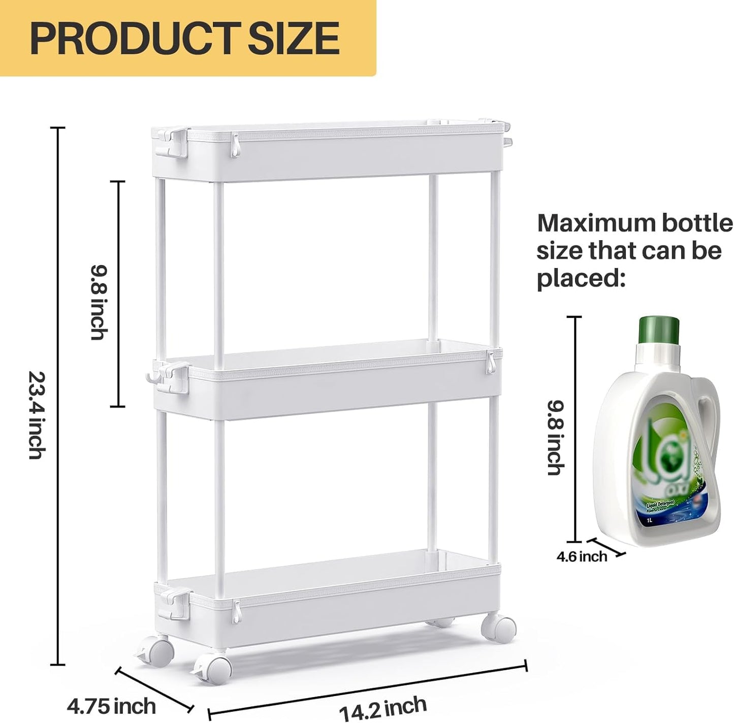 SPACEKEEPER Slim Rolling Storage Cart, 3 Tier Bathroom Storage Organizer Laundry Room Utility Cart Mobile Shelving Unit, Multi-Purpose for Kitchen Office Bathroom Laundry Narrow Places, White