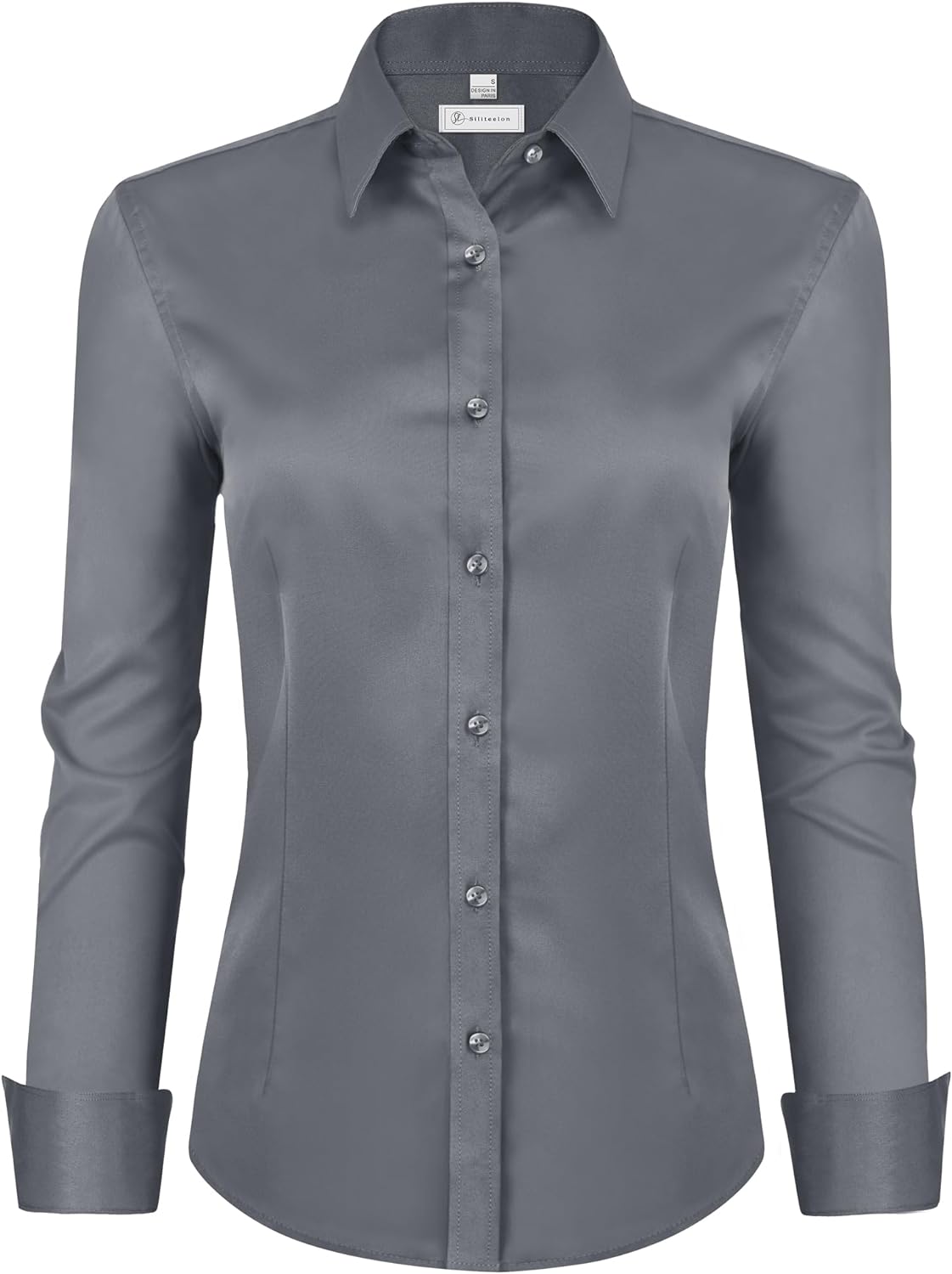 siliteelon Womens Classic-Fit Dress Shirts Long Sleeve Button Down Wrinkle-Free Stretch Solid Casual Work Office Blouse Top