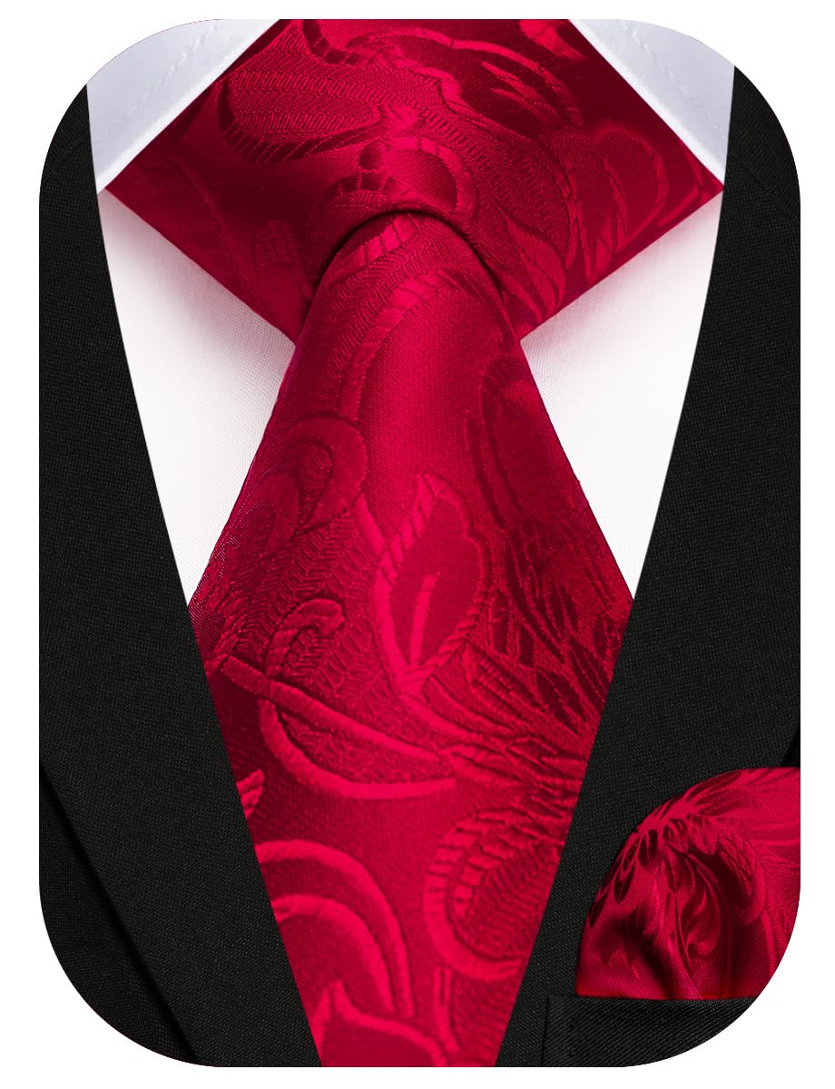 HISDERN Men Floral Ties Woven Classic 3.4" Necktie Set Formal tie Pocket Square for Wedding with Handkerchief Gift Box