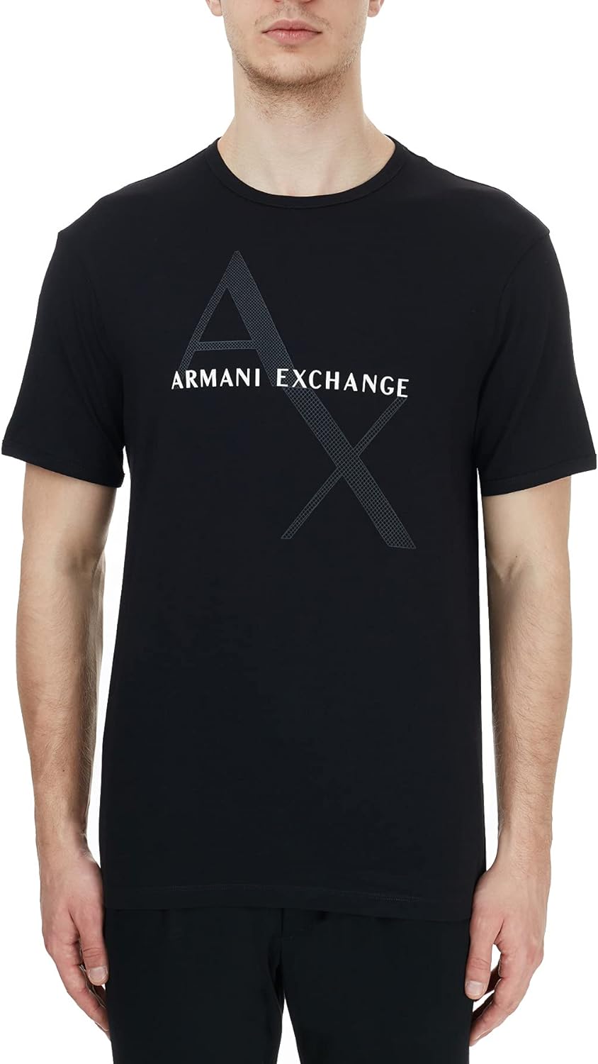 A|X ARMANI EXCHANGE mens Crew Neck Logo Tee T Shirt, Quilted Logo Black, Large US