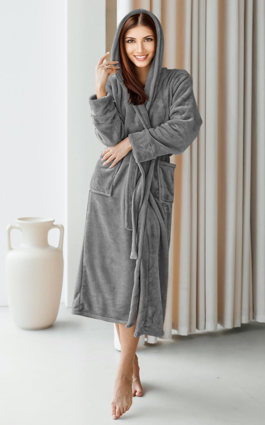 NY Threads Womens Fleece Hooded Bathrobe Plush Long Robe