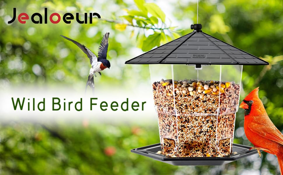 Bird Feeders for Outdoors Hanging, Bird Feeder with a Latch Feature, Wild Bird Seed for Outside Feeders and Garden Decoration Yard for Bird Watchers(Black, 1 Pack)