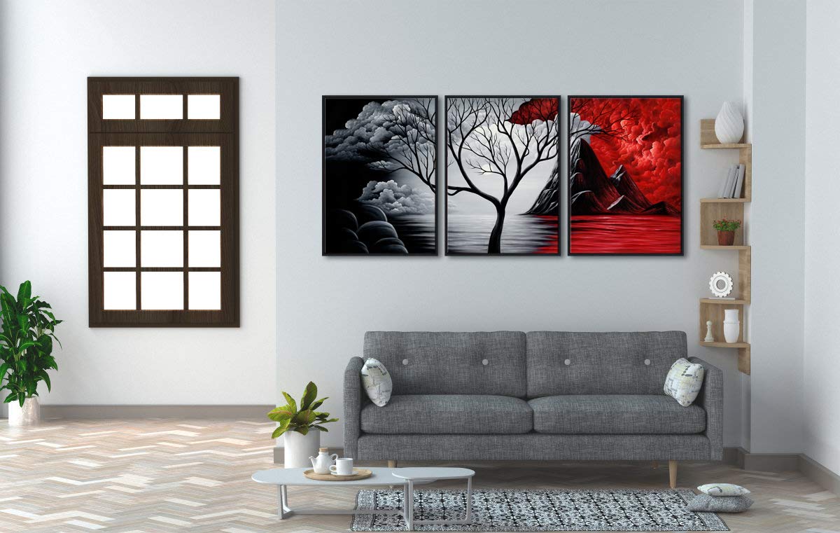 Wieco Art The Cloud Tree 3 Panels Modern Giclee Canvas Prints Artwork Abstract Seascape Paintings Reproduction Sea Beach Pictures Printed on Canvas Wall Art for Home Decorations Wall Decor