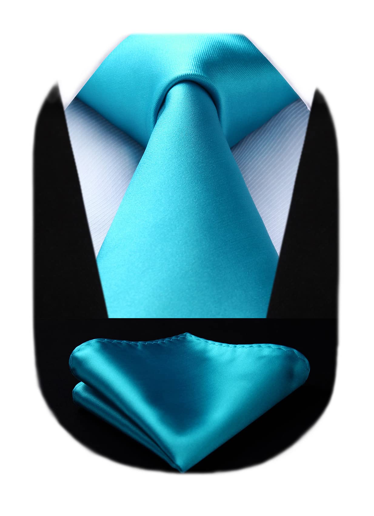 HISDERN Mens Solid Color Ties Formal Satin Necktie and Pocket Square Set Classic Wedding Business Tie & Handkerchief