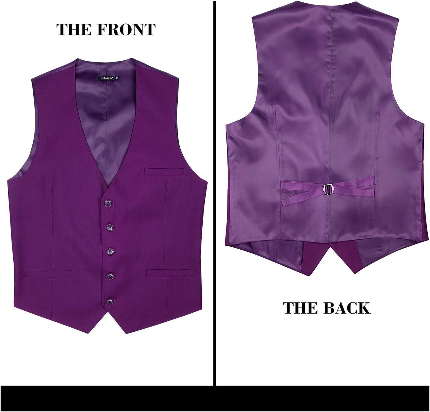 HISDERN Men's Suit Vest Business Formal Dress Waistcoat Vest with 3 Pockets for Suit or Tuxedo