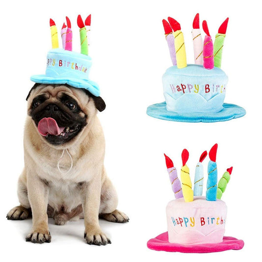 Cute Adorable Dog Cat Birthday Cake Hat Pet Cap Headwear Hat with 5 Color Candles Design Party Custom Accessory (One Size fits Most) (Blue)