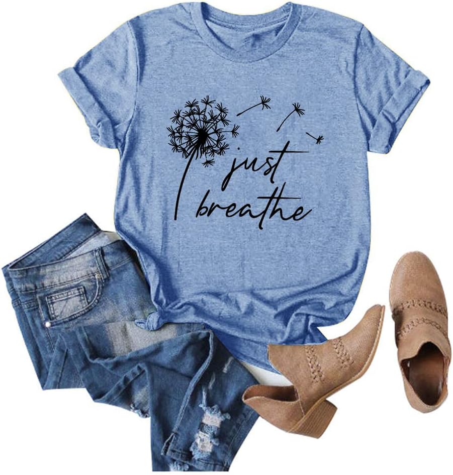 Anbech Womens Dandelion Graphic T-Shirts Teen Girls Cute Sunflower Trendy Clothes Casual Tee Tops