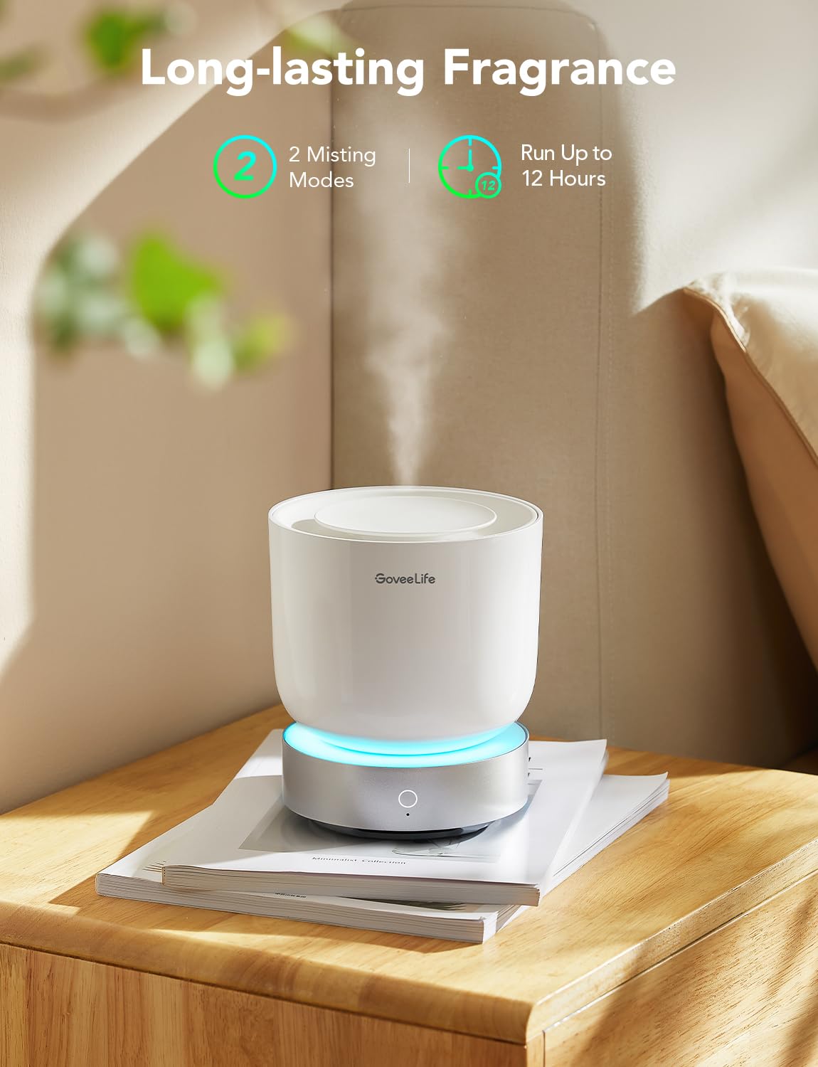 GoveeLife Smart Essential Oil Diffuser with Alexa Voice App Control for Home Office Bedroom, 300ml Quiet Cool Mist Aroma Diffuser with 2 Mist Modes, 24H Timer