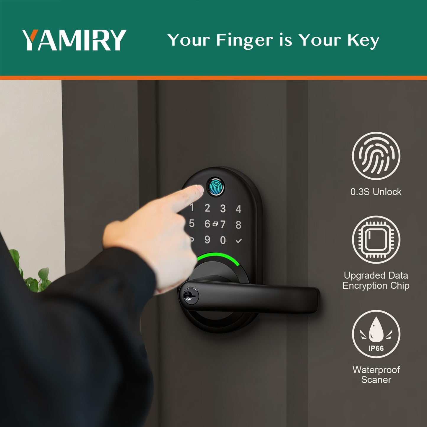 Smart Door Handle Lock with Keypad：Yamiry Fingerprint Lock - Keyless Entry Door Lock for Front Door - Digital Door Lock - WiFi Door Lock with APP - Genarate Passcode Remotely - DIY Installation