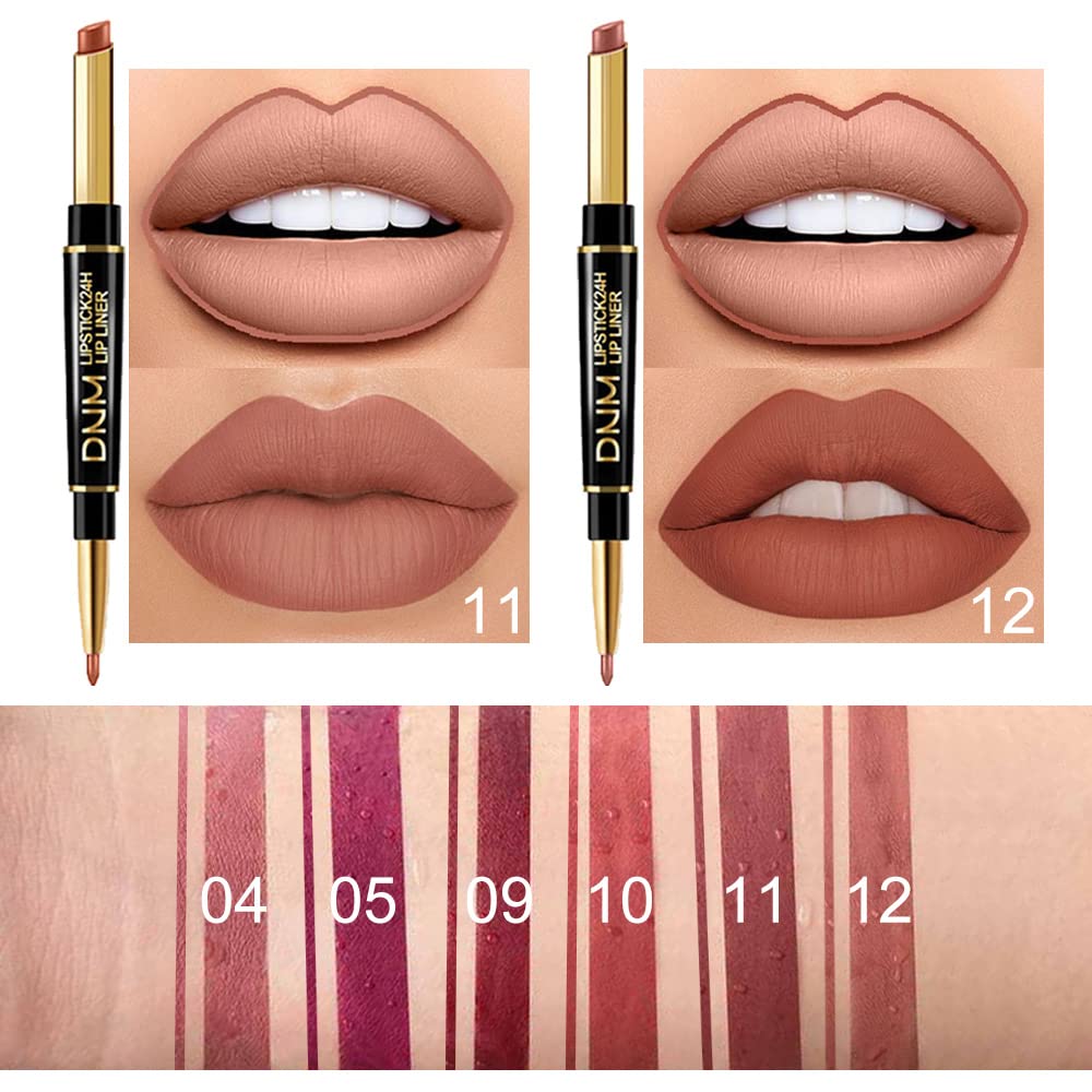 evpct 3Pcs Chestnut Nude Brown Lip Liner and Lipstick Set Kit for Women DNM Dusty Antique Rose Matte Lips Kit with Lip Liner Stains Long Lasting Waterproof 24 Hour Lipstick and Lip Liners Combo Pencil