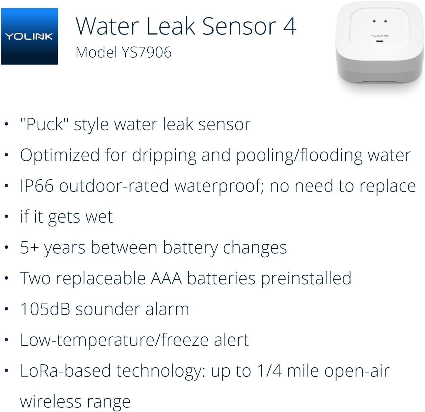 YoLink Smart Home Starter Kit: Hub & Water Leak Sensor 4-Pack, SMS/Text, Email & Push Notifications, LoRa Up to 1/4 Mile Open-Air Range, w/Alexa, IFTTT, Home Assistant