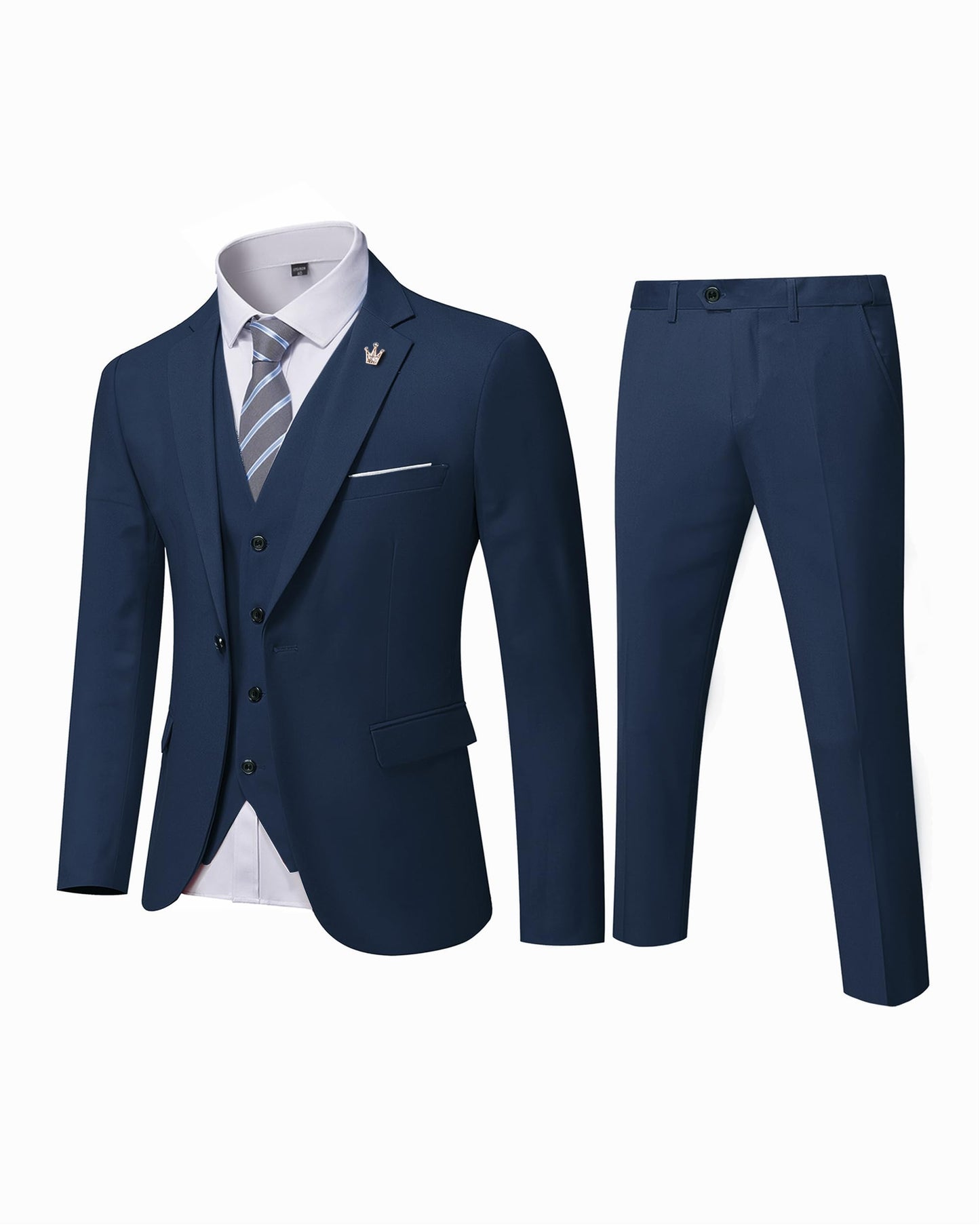 MYS Men's 3 Piece Slim Fit Suit Set, One Button Solid Jacket Vest Pants with Tie