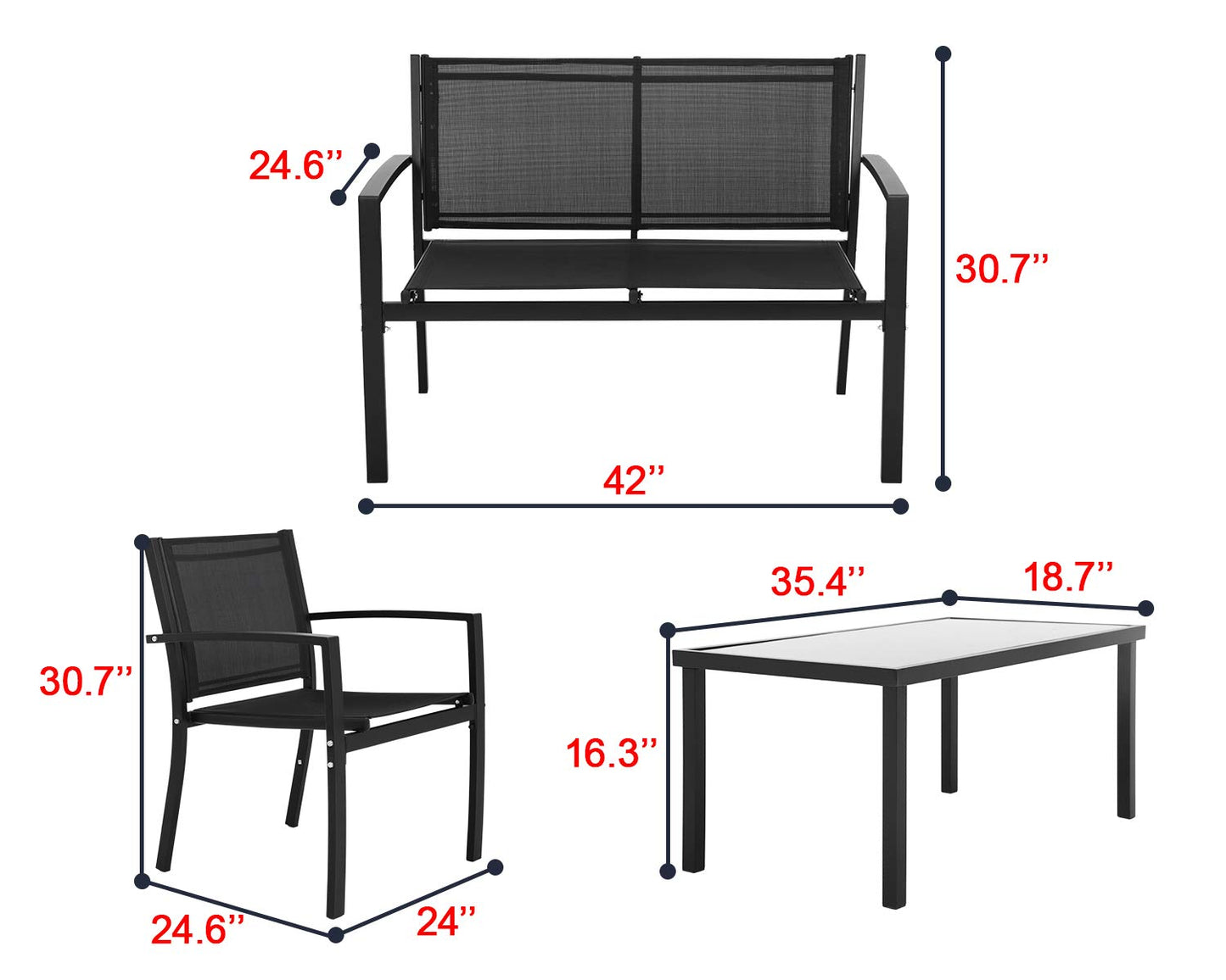 FDW 3 Pieces Patio Furniture Set, Outdoor Garden Patio Conversation Sets with Glass Top Table & 2 Lawn Chairs Outdoor Bistro Set, for Backyard Lawn Porch Garden Poolside Balcony