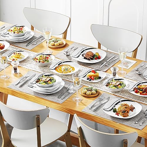 VEWEET, Series Annie, Porcelain Dinnerware Sets for 6, White Dish Set with Pink Floral, 30 PCS Dinner Sets Including Dinner Plates, Dessert Plates, Soup Plates Set, Cups & Saucers