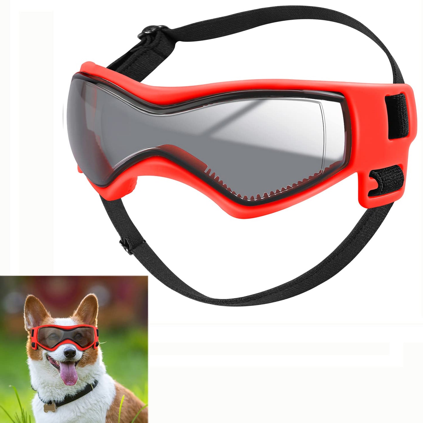 QUMY Dog Goggles UV Protection for Small to Medium Breed Dog, Dog Sunglasses Windproof Anti-Fog Dustproof Snowproof, Puppy Glasses for Outdoor Riding Driving with Comfortable Frame Adjustable Straps