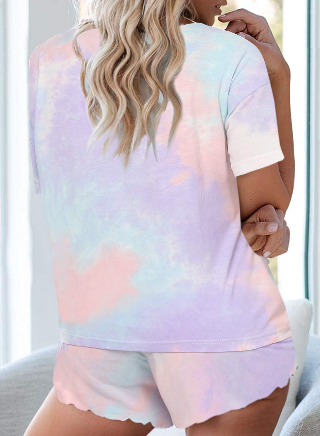 Ekouaer Tie Dye Pajamas Set Womens Loungewear Sleepwear 2 Piece PJ Sets