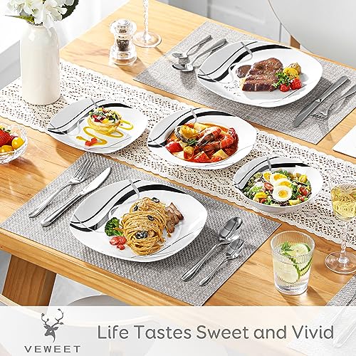 VEWEET, Series Annie, Porcelain Dinnerware Sets for 6, White Dish Set with Pink Floral, 30 PCS Dinner Sets Including Dinner Plates, Dessert Plates, Soup Plates Set, Cups & Saucers