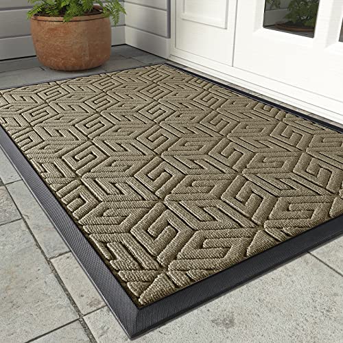 Yimobra Sturdy Front Entrance Door Mat, Heavy Duty Outdoor Indoor Doormat Entryway Floor Mat, Non Slip Rubber Backing, Easy Clean Shoe Scraper, Waterproof, Patio, Lawn, 17x29.5 Inch, Black