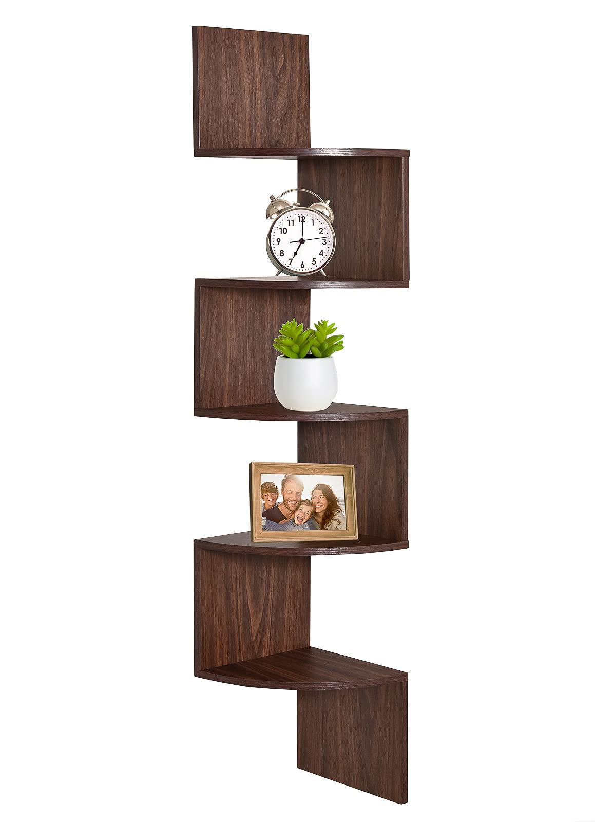 Corner Shelf, Greenco 5 Tier Shelves for Wall Storage, Easy-to-Assemble Floating Wall Mount Shelves for Offices, Bedrooms, Bathrooms, Kitchens, Living Rooms and Dorm Rooms, Espresso Finish