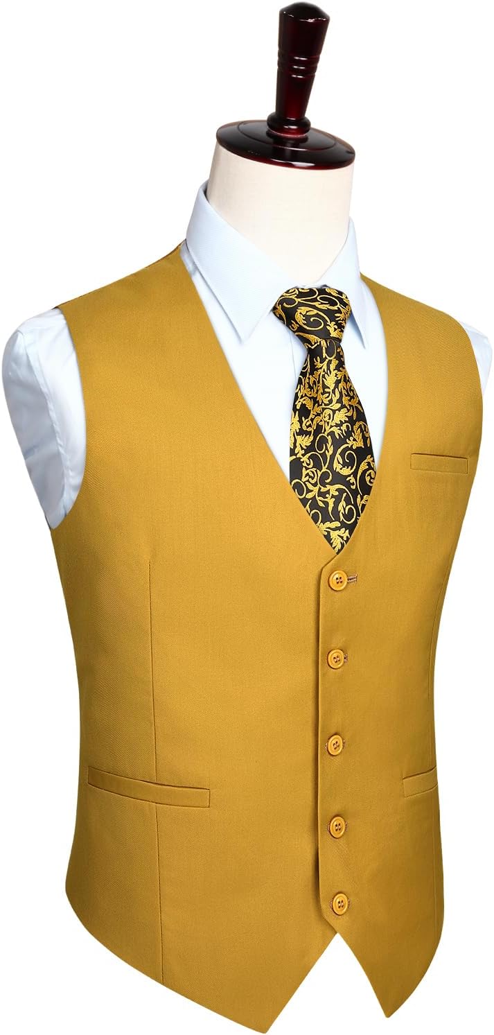 HISDERN Men's Suit Vest Business Formal Dress Waistcoat Vest with 3 Pockets for Suit or Tuxedo