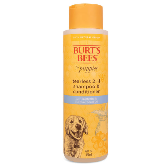 Burt's Bees for Pets Puppies Natural Tearless 2 in 1 Shampoo and Conditioner - Made with Buttermilk and Flax Seed Oil - Best Tearless Puppy Shampoo for Gentle Skin and Coat - Made in USA, 16 Oz