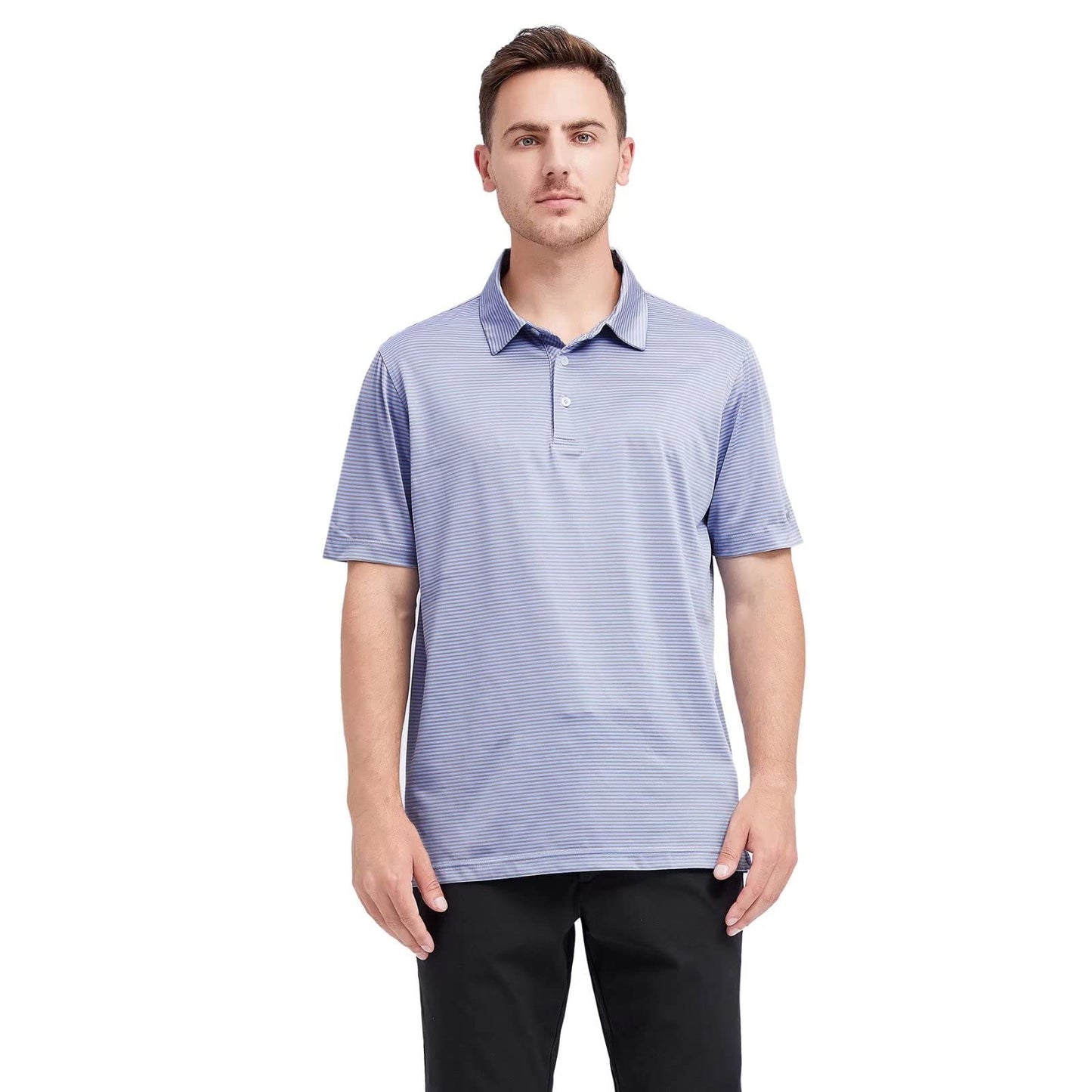 Men's Golf Polo Shirts Short Sleeve Striped Performance Moisture Wicking Dry Fit Golf Shirts for Men