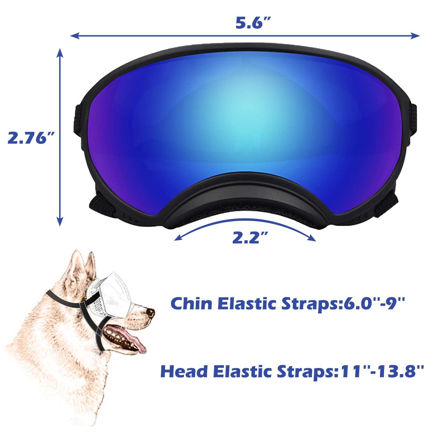 Large Dog Sunglasses, Dog Goggles with Adjustable Strap UV Protection Winproof Dog Puppy Sunglasses, Suitable for Medium-Large Dog Pet Glasses, Dogs Eyes Protection