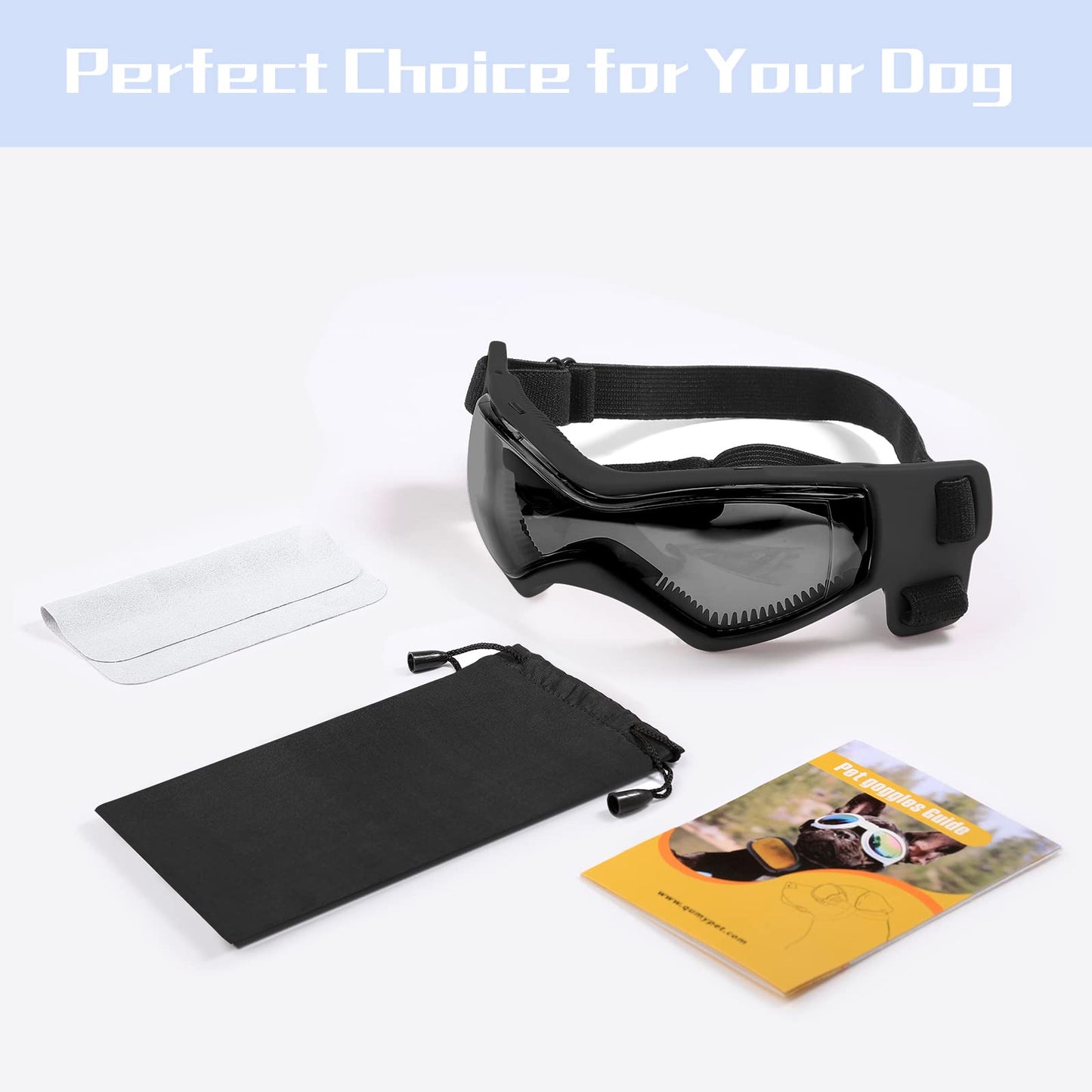 QUMY Dog Goggles UV Protection for Small to Medium Breed Dog, Dog Sunglasses Windproof Anti-Fog Dustproof Snowproof, Puppy Glasses for Outdoor Riding Driving with Comfortable Frame Adjustable Straps