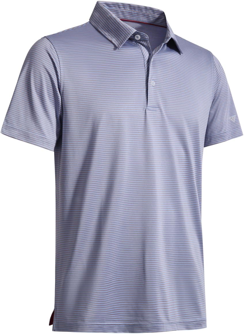 Men's Golf Polo Shirts Short Sleeve Striped Performance Moisture Wicking Dry Fit Golf Shirts for Men