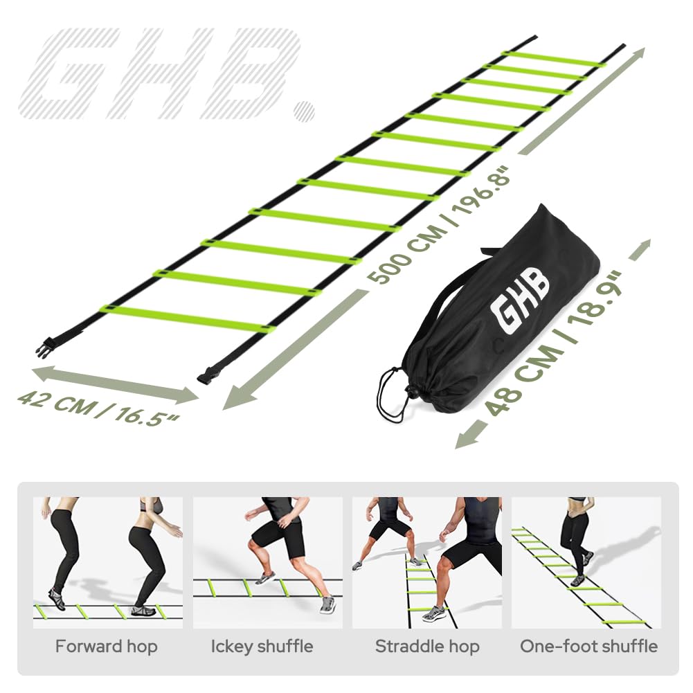 GHB Pro Agility Ladder Agility Training Ladder Speed 12 Rung 20ft with Carrying Bag