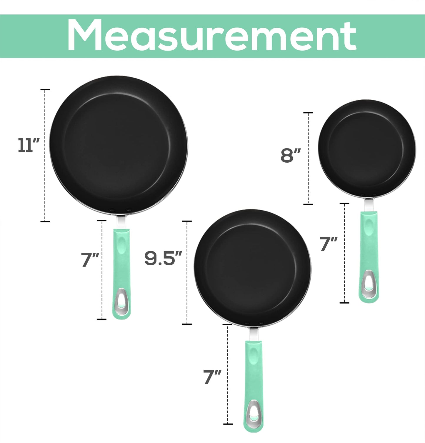 Utopia Kitchen Nonstick Frying Pan Set - 3 Piece Induction Bottom - 8 Inches, 9.5 Inches and 11 Inches - (Grey-Black)